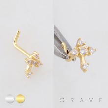 MULTI CZ CROSS CRUCIFIX  316L SURGICAL STEEL L-SHAPE NOSE RING